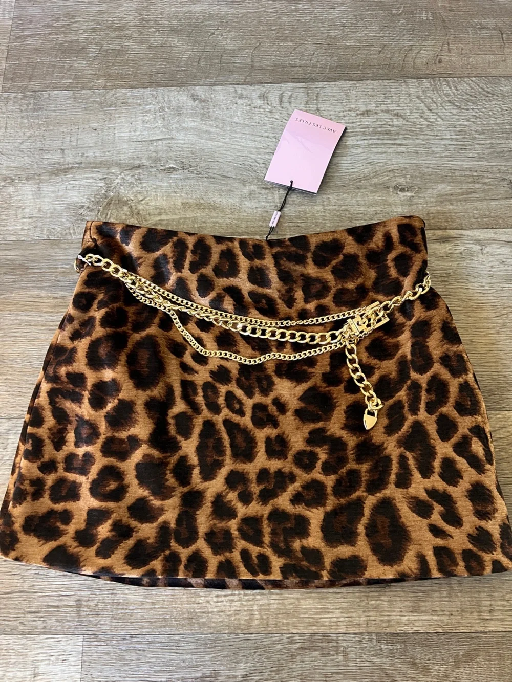 Avec Les Filles Leopard Print Mini Skirt with Gold Belt Detail